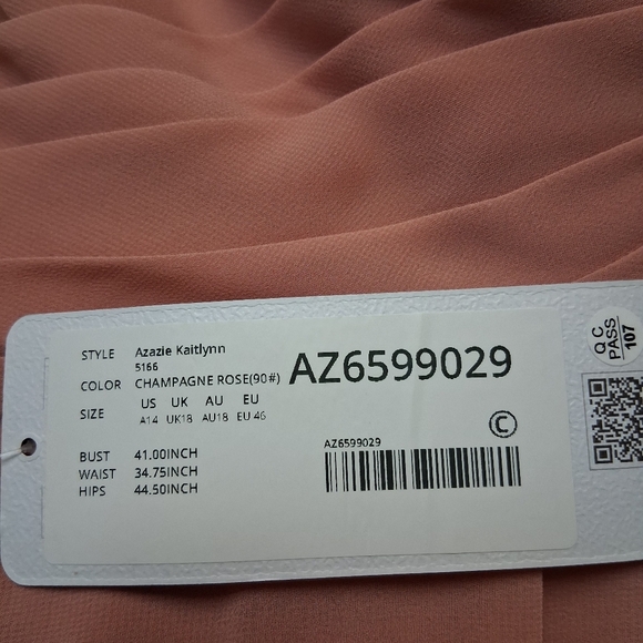 Azazie Kaitlynn Champagne Rose  Sweetheart Maxi Gown Size A14 - Picture 5 of 17